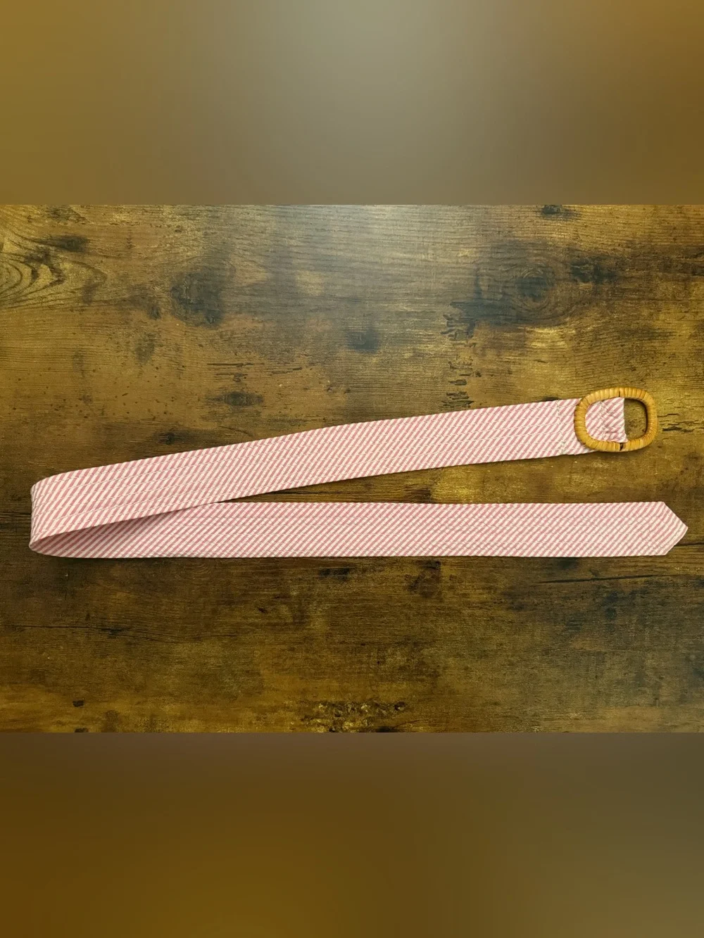 JCrew Striped Pink Canvas Belt with Woven Tan Buckle - Picture 3 of 6